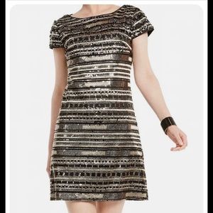 Vince Camuto Womens Dress Gold Black Sheath Sequin Embroidered